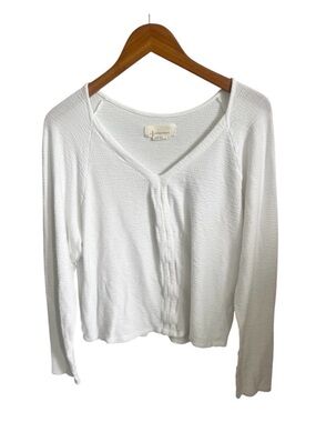Anthropologie Rosanna Long Sleeve V-Neck Ivory White Top Size Large
